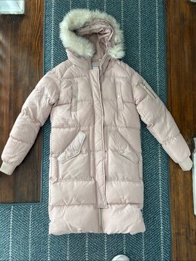 Superdry Pale Pink Quilted Puffer Jacket with Faux Fur Trim